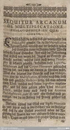 SEQUITUR ARCANUM DE MULTIPLICATIONE PHILOSOPHICA IN QUALITATE.