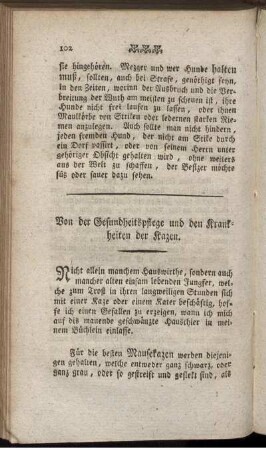 Von der Gesundheitspflege und den Krankheiten der Katzen.