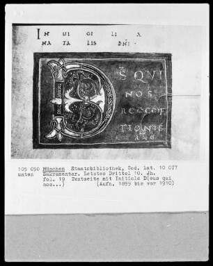 Sakramentar — Textseite mit Initiale D, Folio 19recto