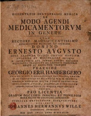 Diss. inaug. med. de modo agendi medicamentorum in genere