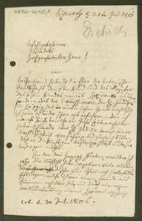 Brief von Friedrich Gottlieb Dietrich an Unbekannt