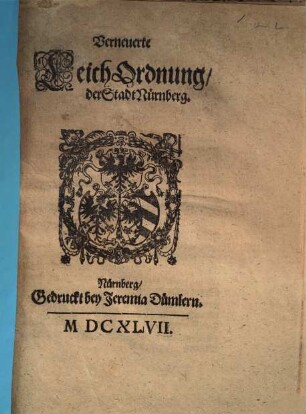 Verneuerte LeichOrdnung, der Stadt Nürnberg