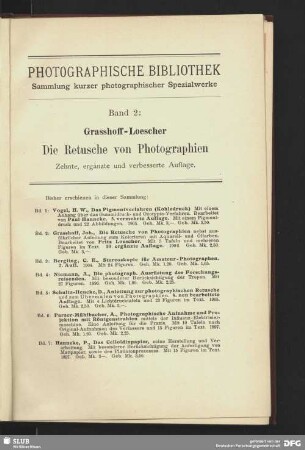 Werbung: Photographische Bibliothek, Sammlung kurzer photographischer Spezialwerke