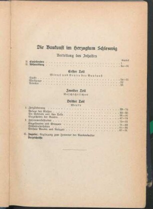 Die Baukunst im Herzogtum Schleswig Verteilung des Inhaltes
