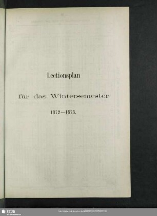 Lectionsplan für das Wintersemester 1872-1873