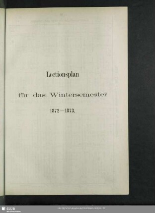 Lectionsplan für das Wintersemester 1872-1873