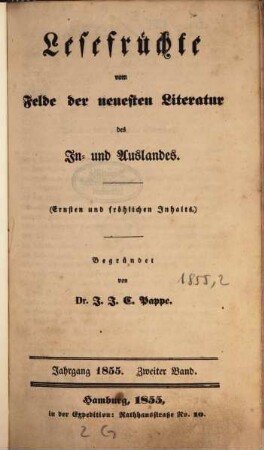 Lesefrüchte vom Felde der neuesten Literatur des In- und Auslandes. 1855,2