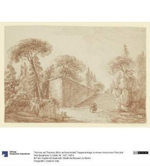 Blick auf eine breite Treppenanlage in einem römischen Park (der Villa Borghese ?)