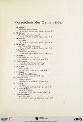 Verzeichnis der Oelgemälde (Nr.1-282)