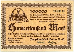 Geldschein / Notgeld, 100.000 Mark, 22.8.1923