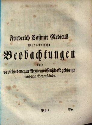 Medicinische Beobachtungen über verschiedene zur Arzneywissenschaft gehörige wichtige Gegenstände