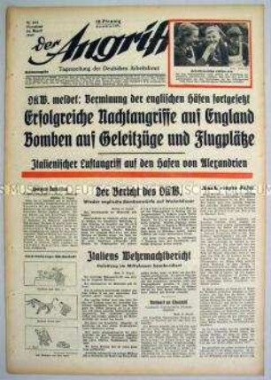 Tageszeitung "Der Angriff" u.a. zum Luft- und U-Boot-Krieg gegen England