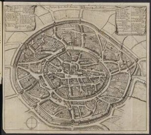 Stadtplan Aachen. 1737 : Die freye Reichs-Stadt Aachen. Falttafel. Kupferstich aus: Pöllnitz, Karl Ludwig von; Schütte, Johann Heinrich; Mortier, Pieter: Amusemens Des Eaux d'Aix-la-Chapelle, Oder Zeitvertreib bei den Wassern zu Achen. Berlin: Rüdiger, 1737. Dresden: SLUB 4.A.5921