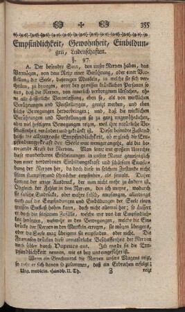 Empfindlichkeit, Gewohnheit, Einbildungen, Leidenschaften