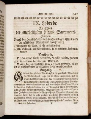 IX. Lobrede Zu Ehren des allerheiligsten Altars-Sacraments.