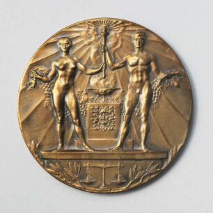 IX. Olympische Spiele 1928, Amsterdam : Medaille. IXte Olympiade Amsterdam 1928, (BronzeTeilnehmermedaille von J. C. Wienecke). Vorderseite aus: Nachlass Walther Klemm, Persönliche Papiere. Dresden: SLUB Mscr.Dresd.App.2344,17(4)