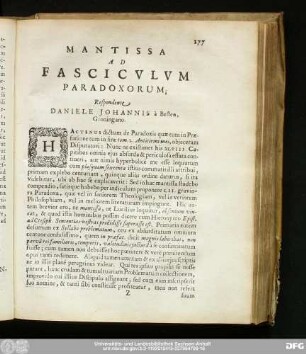 Mantissa Ad Fasciculum Paradoxorum; Respondente Daniele Iohannis à Bestea, Groningano.