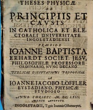 Theses Physicae De Principiis Et Cavsis