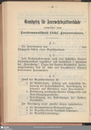Grundgesetz für Feuerwehrbezirksverbände : entworfen vom Landesausschuß sächs. Feuerwehren