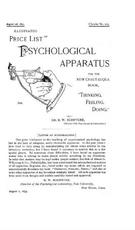 Illustrated Price List of Psychological Apparatus for the new Chautauqua Book "Thinking, Feeling, Doing" by Dr. E. W. Scripture