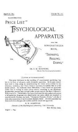 Illustrated Price List of Psychological Apparatus for the new Chautauqua Book "Thinking, Feeling, Doing" by Dr. E. W. Scripture