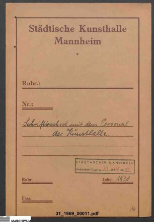 Allgemeiner Schriftwechsel mit dem Personal der Kunsthalle
