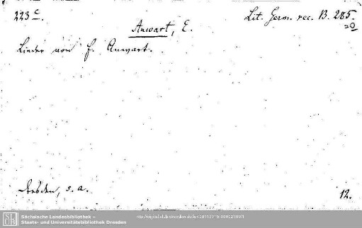Literatura Germanica recentior B 0285: Literatura Germanica recentior B 0285