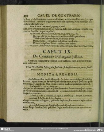Caput IX. De Contrario Postergatae Iustitiae