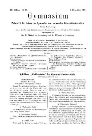 Schillers "Wallenstein" im Gymnasialunterrichte : (Fortsetzung statt Schluß)