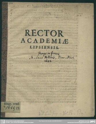 Rector Academiae Lipsiensis : [progr. in funere M. Luc. Pollionis]