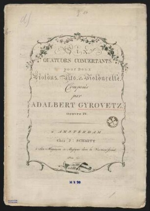 Six quatuors concertants pour deux violons, alto, & violoncelle, op. 4