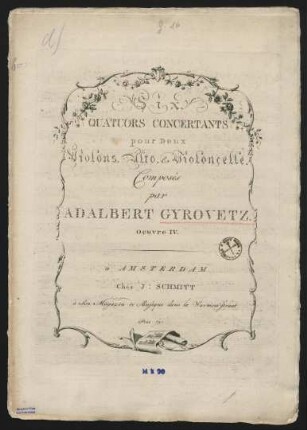 Six quatuors concertants pour deux violons, alto, & violoncelle, op. 4