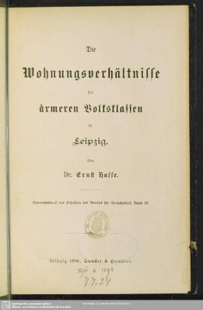 Die Wohnungsverhältnisse der ärmeren Volksklassen in Leipzig
