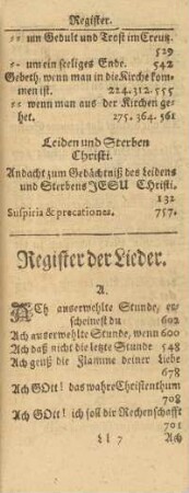 Register der Lieder