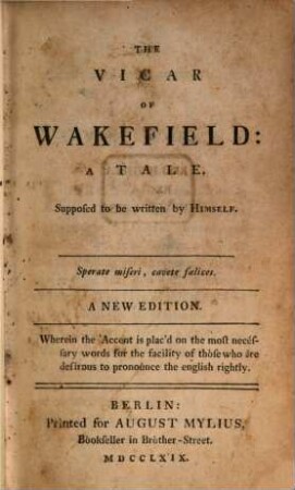 The Vicar Of Wakefield : A Tale