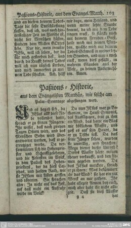 Paßions-Historie, aus dem Evangelisten Matthäo, wie solche am Palm-Sonntage abgesungen wird