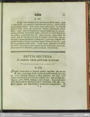 Sectio Secunda. De munitione viarum publicarum territoriali