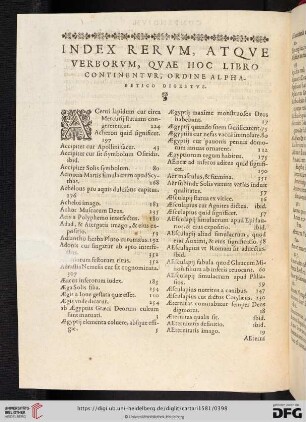 Index rervm, atque verborvm, qvae hoc libro continentvr, ordine alphabetico digestvs