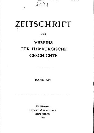 14.1909: Zeitschrift des Vereins für Hamburgische Geschichte
