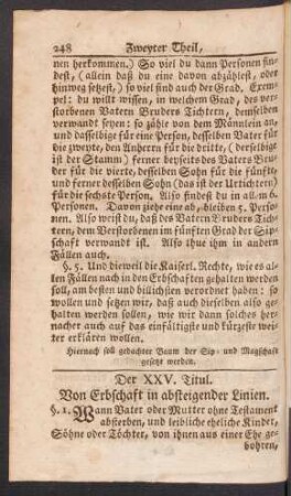 Der XXV. Titul. Von Erbschaft in absteigender Linien