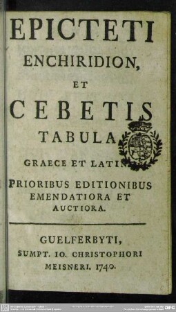 Epicteti Enchiridion, Et Cebetis Tabula, Graece Et Latine