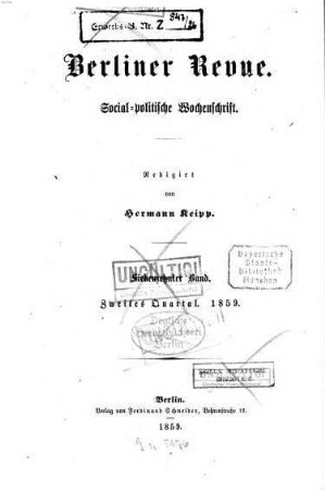 Berliner Revue : social-politische Wochenschrift. 1859,2, 1859,2 = Bd. 17