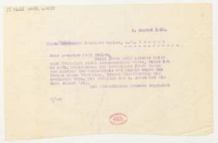 Brief an Bernhard Sekles : 01.08.1925
