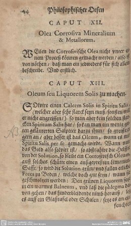 CAPUT XIII. Oleum seu Liquorum Solis zu machen.