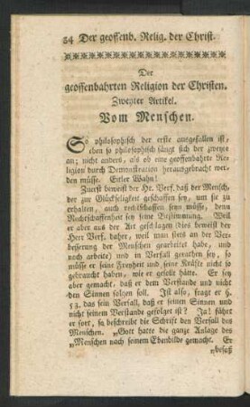 Zweyter Artikel. Vom Menschen