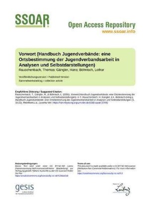 Vorwort (Handbuch Jugendverbände: eine Ortsbestimmung der Jugendverbandsarbeit in Analysen und Selbstdarstellungen)