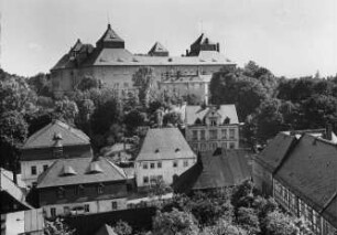 Augustusburg, Schloss, von Norden, Blick vom Turm der Stadtkirche