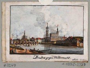 Stadtansicht von Dresden, Blick von der rechten Elbseite auf die Altstadt nach Südosten