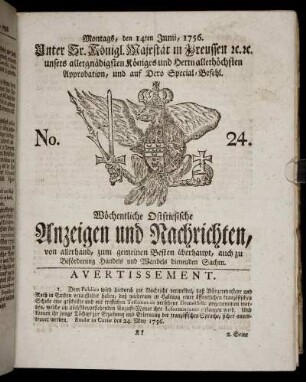 No. 24. Montags, den 14ten Junii, 1756.