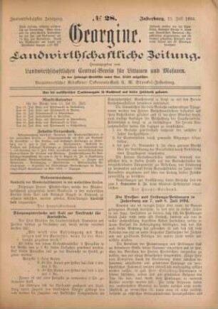 Zweiundsechzigster Jahrgang. No. 28. Insterburg, 12. Juli 1894.